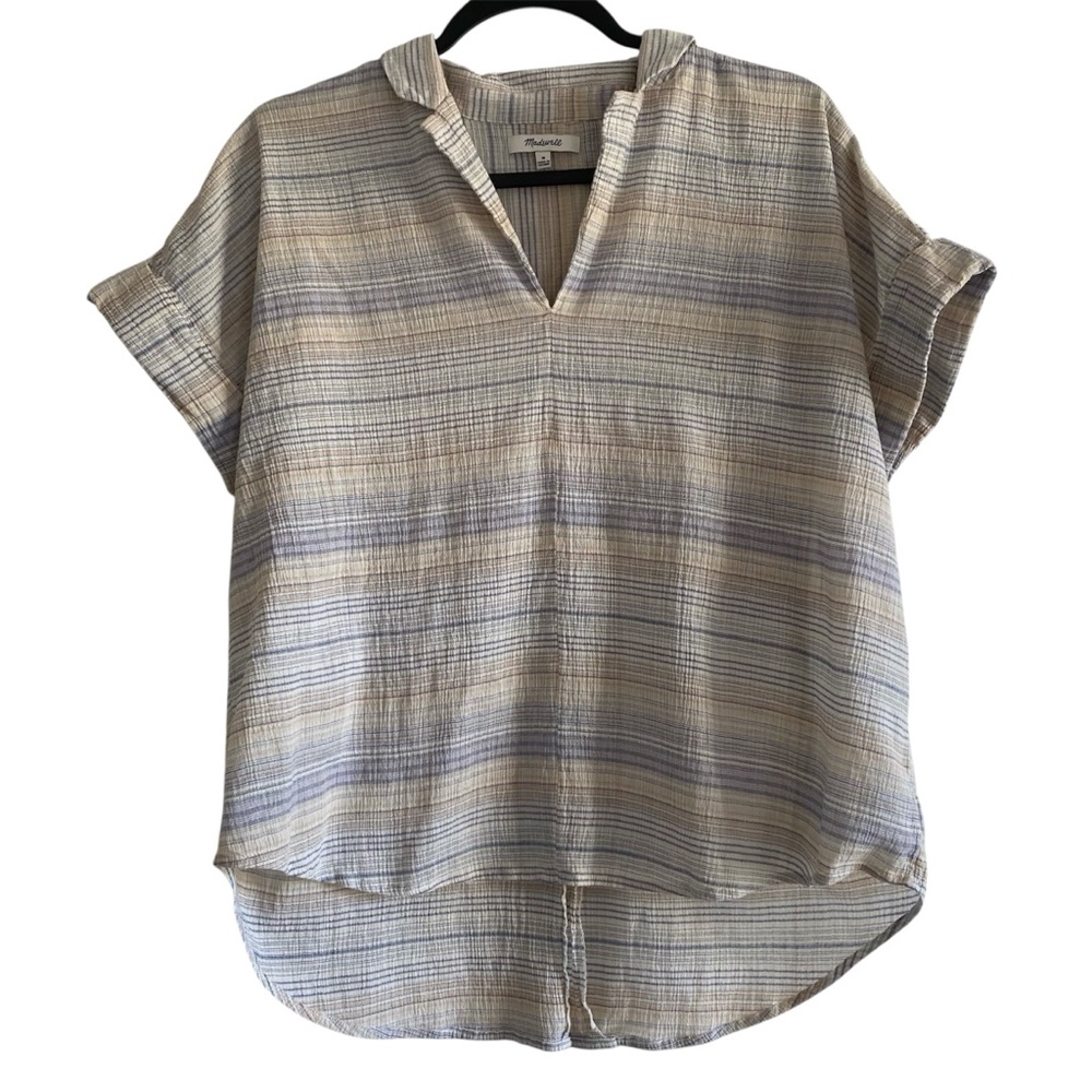 Madewell Cream and Light Blue Striped Gauze Blouse